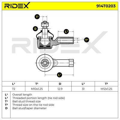 Spurstangenkopf RIDEX 914T0203 914T0203 - foto 5