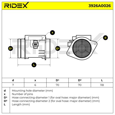 Luftmassenmesser RIDEX 3926A0026 3926A0026 - foto 7