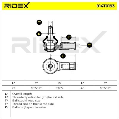 Spurstangenkopf RIDEX 914T0193 914T0193 - foto 6