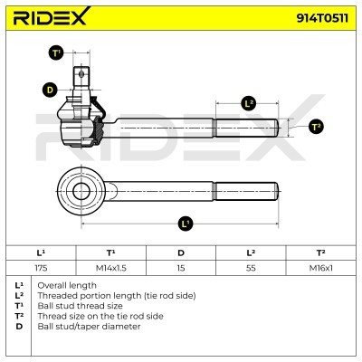 Spurstangenkopf RIDEX 914T0511 914T0511 - foto 6