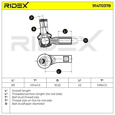 Spurstangenkopf RIDEX 914T0378 914T0378 - foto 7