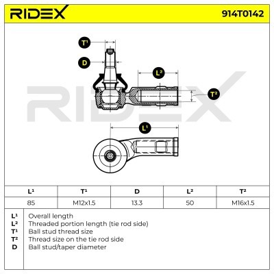 Spurstangenkopf RIDEX 914T0142 914T0142 - foto 7