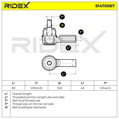 Spurstangenkopf RIDEX 914T0067 914T0067 - foto 5