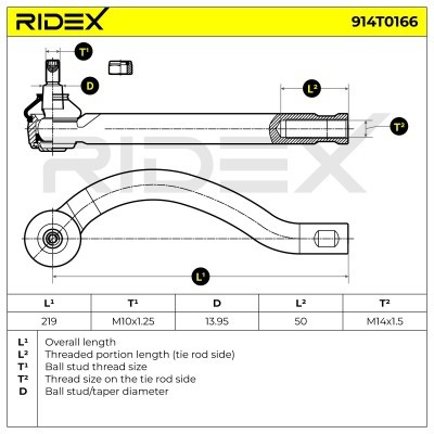 Spurstangenkopf RIDEX 914T0166 914T0166 - foto 7