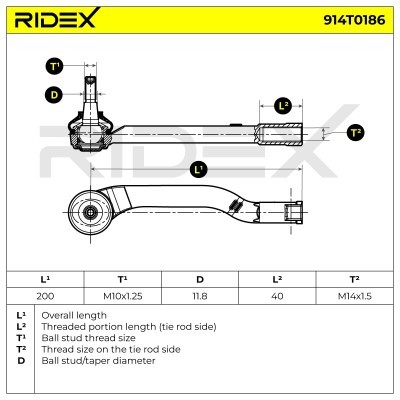 Spurstangenkopf RIDEX 914T0186 914T0186 - foto 6