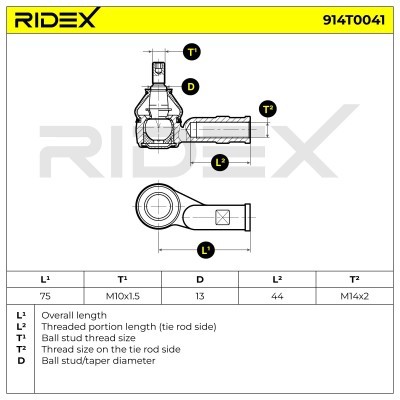 Spurstangenkopf RIDEX 914T0041 914T0041 - foto 3