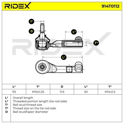 Spurstangenkopf RIDEX 914T0112 914T0112 - foto 6