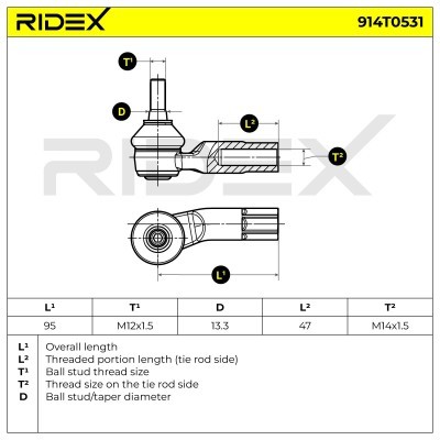Spurstangenkopf RIDEX 914T0531 914T0531 - foto 6