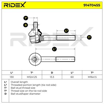 Spurstangenkopf RIDEX 914T0455 914T0455 - foto 6