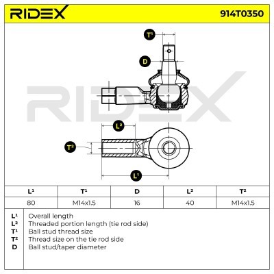 Spurstangenkopf RIDEX 914T0350 914T0350 - foto 5