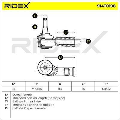 Spurstangenkopf RIDEX 914T0198 914T0198 - foto 5