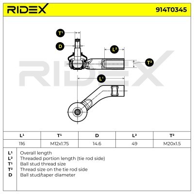 Spurstangenkopf RIDEX 914T0345 914T0345 - foto 6