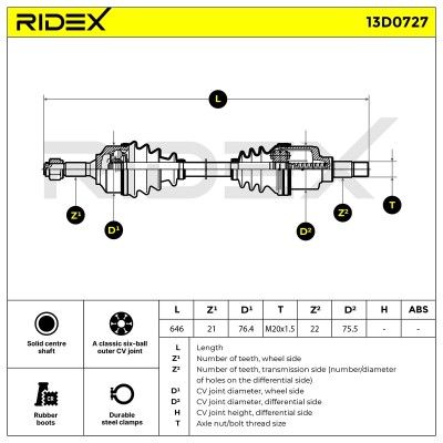 Antriebswelle RIDEX 13D0727 13D0727 - foto 9