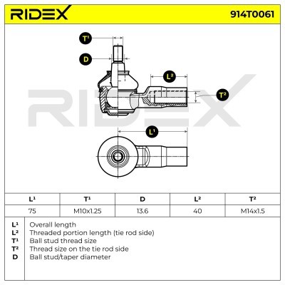 Spurstangenkopf RIDEX 914T0061 914T0061 - foto 3