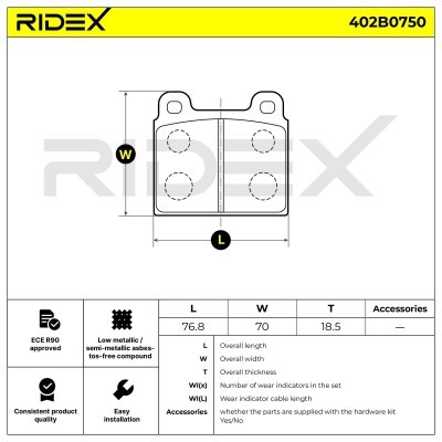 Bremsbeläge Satz RIDEX 402B0750 402B0750 - foto 6