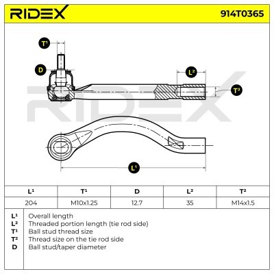 Spurstangenkopf RIDEX 914T0365 914T0365 - foto 6