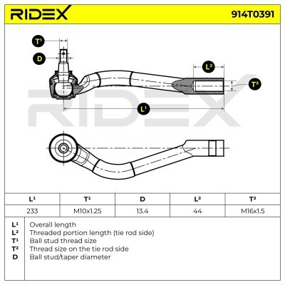 Spurstangenkopf RIDEX 914T0391 914T0391 - foto 5