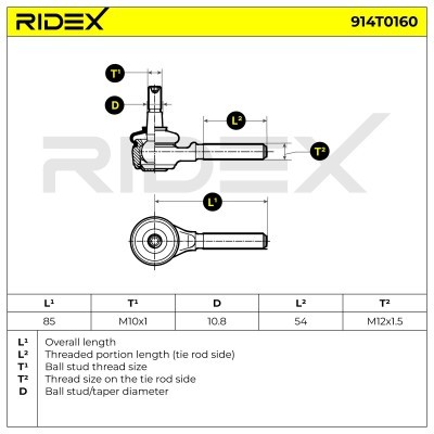 Spurstangenkopf RIDEX 914T0160 914T0160 - foto 6