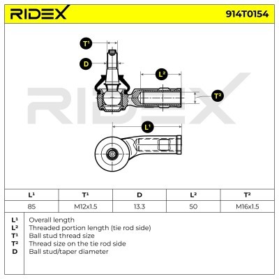 Spurstangenkopf RIDEX 914T0154 914T0154 - foto 5