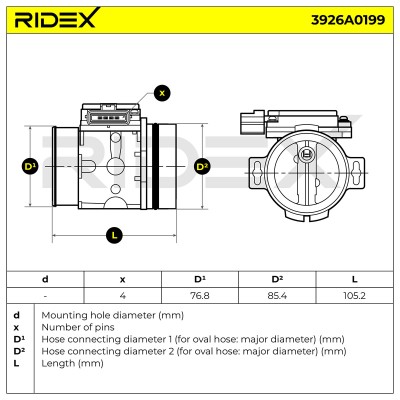 Luftmassenmesser RIDEX 3926A0199 3926A0199 - foto 6