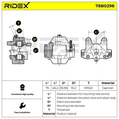 Bremssattel RIDEX 78B0298 78B0298 - foto 2