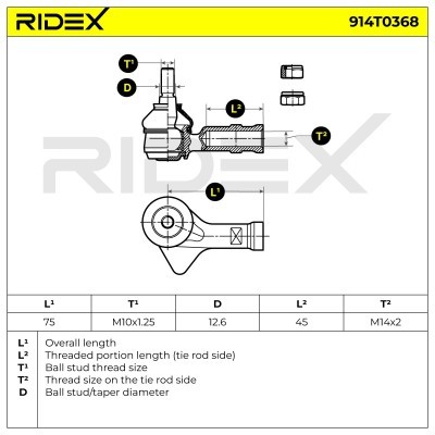 Spurstangenkopf RIDEX 914T0368 914T0368 - foto 6