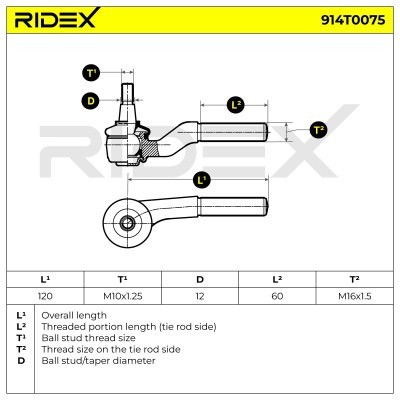 Spurstangenkopf RIDEX 914T0075 914T0075 - foto 6