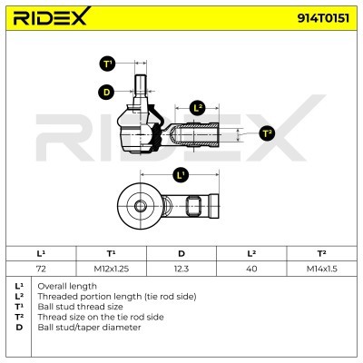 Spurstangenkopf RIDEX 914T0151 914T0151 - foto 5