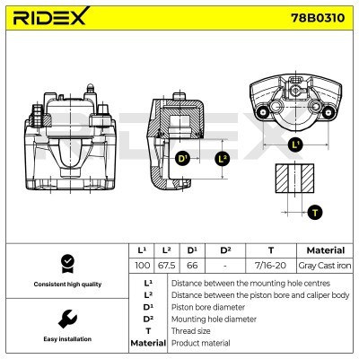 Bremssattel RIDEX 78B0310 78B0310 - foto 2