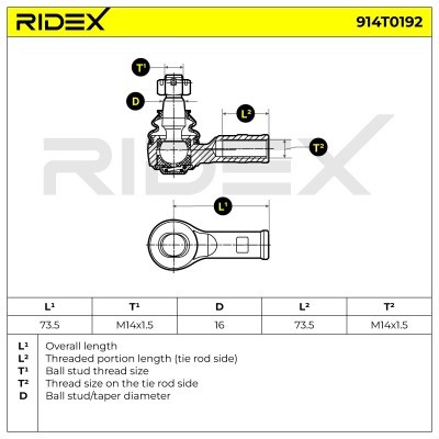 Spurstangenkopf RIDEX 914T0192 914T0192 - foto 5