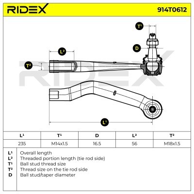 Spurstangenkopf RIDEX 914T0612 914T0612 - foto 5