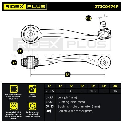 Querlenker RIDEX 273C0474P 273C0474P - foto 8