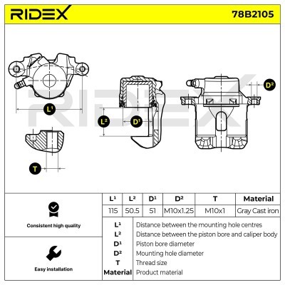 Bremssattel RIDEX 78B2105 78B2105 - foto 6