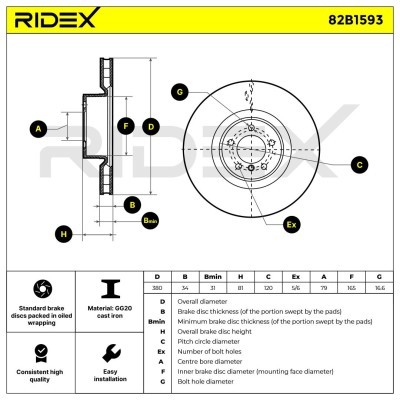 Bremsscheibe RIDEX 82B1593 82B1593 - foto 7