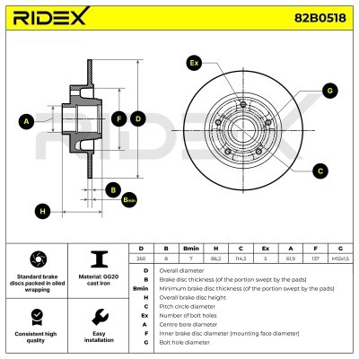 Bremsscheibe RIDEX 82B0518 82B0518 - foto 3