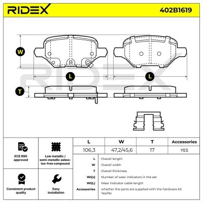 Bremsbeläge Satz RIDEX 402B1619 402B1619 - foto 6