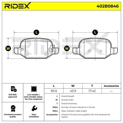 Bremsbeläge Satz RIDEX 402B0846 402B0846 - foto 6