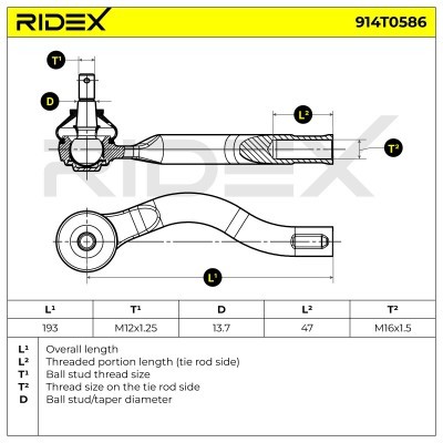Spurstangenkopf RIDEX 914T0586 914T0586 - foto 7