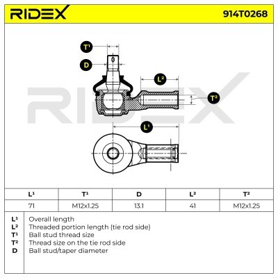 Spurstangenkopf RIDEX 914T0268 914T0268 - foto 5