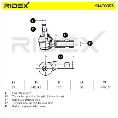 Spurstangenkopf RIDEX 914T0353 914T0353 - foto 6