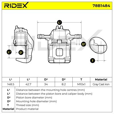 Bremssattel RIDEX 78B1484 78B1484 - foto 7