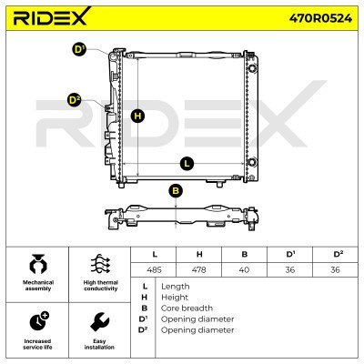 Kühler, Motorkühlung RIDEX 470R0524 470R0524 - foto 3