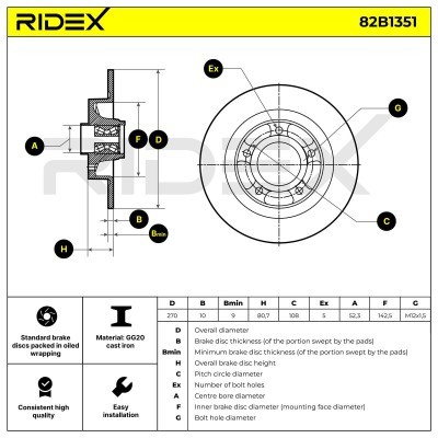 Bremsscheibe RIDEX 82B1351 82B1351 - foto 6