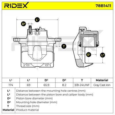 Bremssattel RIDEX 78B1411 78B1411 - foto 7