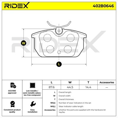 Bremsbeläge Satz RIDEX 402B0646 402B0646 - foto 6