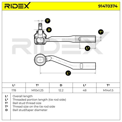 Spurstangenkopf RIDEX 914T0374 914T0374 - foto 6
