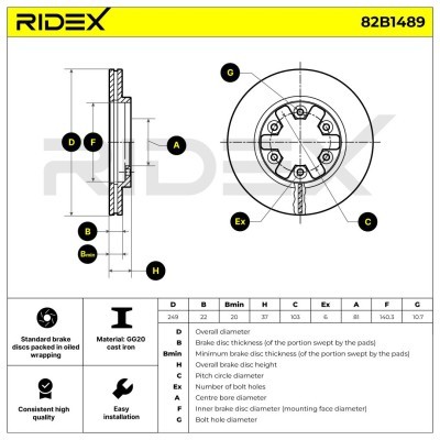 Bremsscheibe RIDEX 82B1489 82B1489 - foto 6