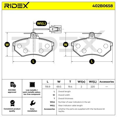 Bremsbeläge Satz RIDEX 402B0658 402B0658 - foto 10