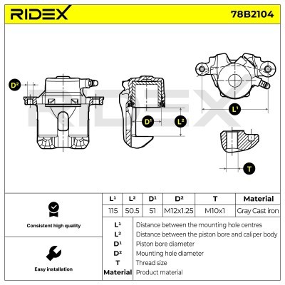 Bremssattel RIDEX 78B2104 78B2104 - foto 6