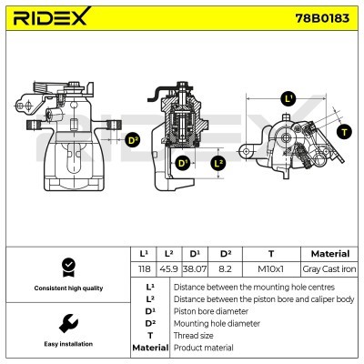 Bremssattel RIDEX 78B0183 78B0183 - foto 2